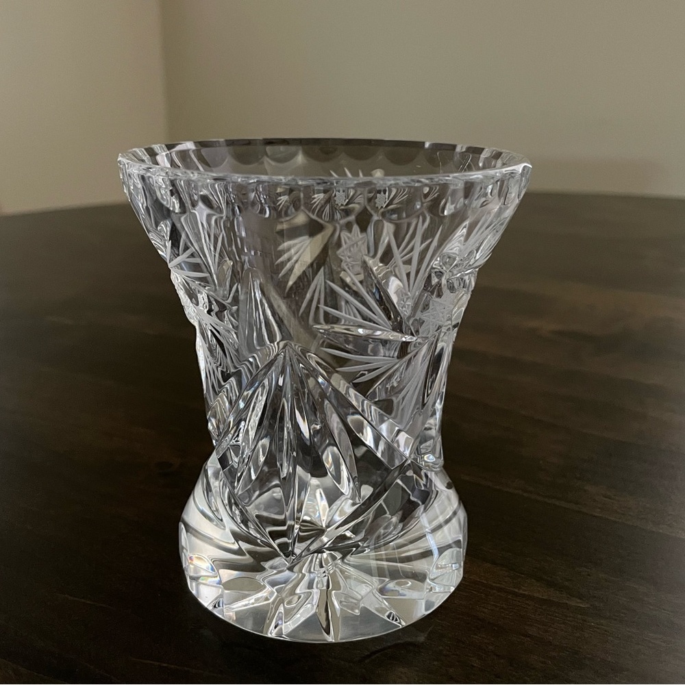 American Brilliant Hand Cut Glass Vase Pinwheel Stars Pattern
